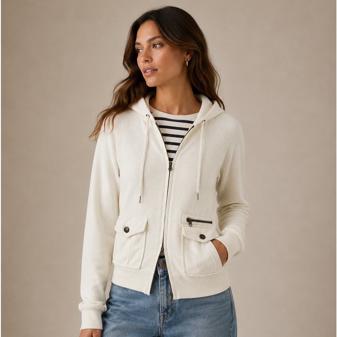 Denim & Supply Ralph Lauren Hoodie Women S White Zip Utility Preppy Coastal